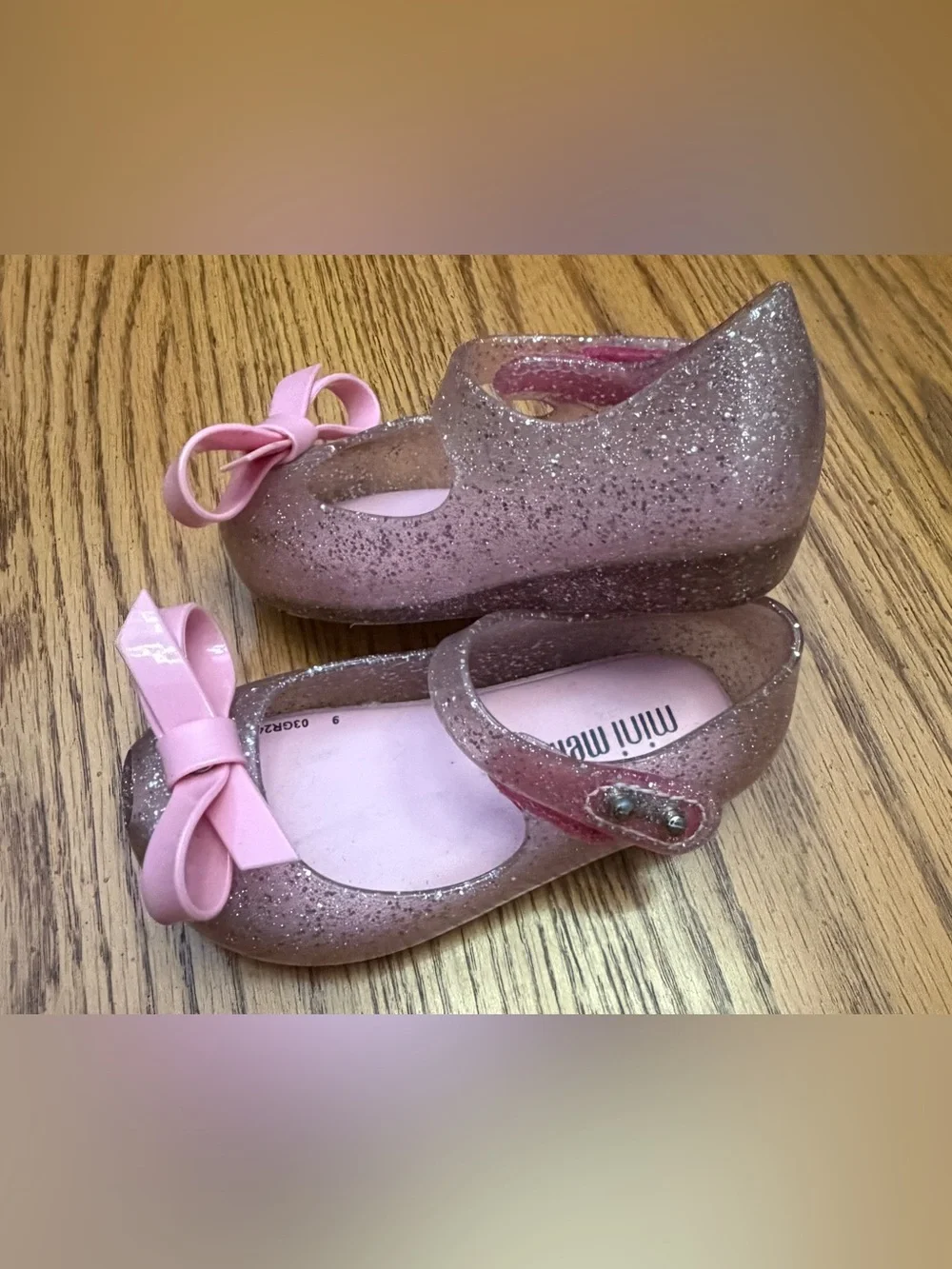 Mini Melissa Pink Glitter Bow Mary Jane Shoes